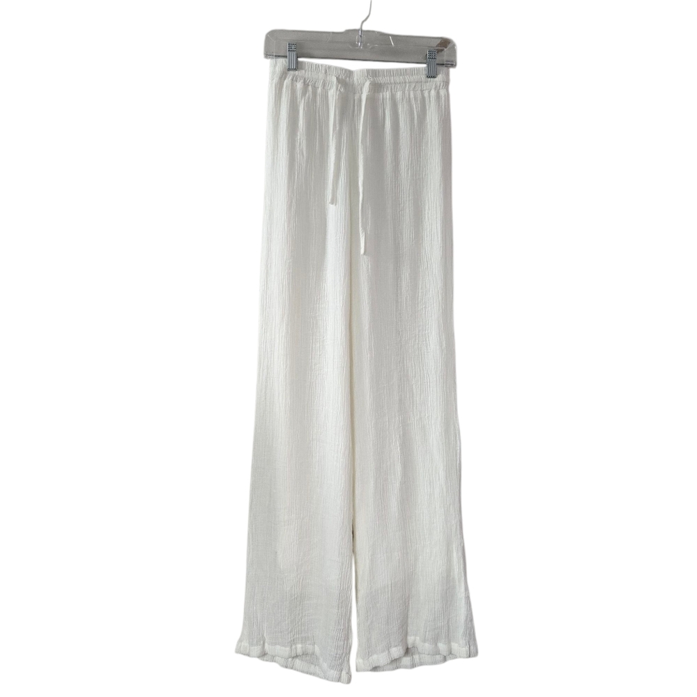 Lulus White Lightweight Crinkle High-Rise Lined Flare-Leg Drawstring Pants